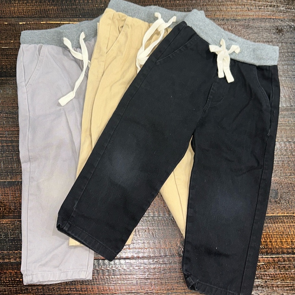 2T drawstring toddler pants bundle (3 pants!) - black, gray/purplish, khaki